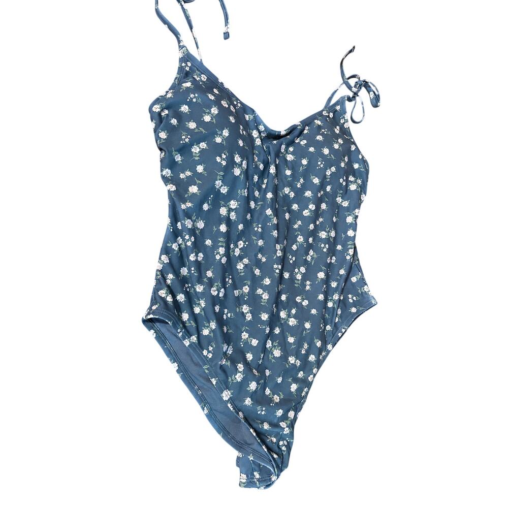 Shade & Shore Blue Floral One-Piece Swimsuit Spaghetti Strap Ladies L 12-14 NWT